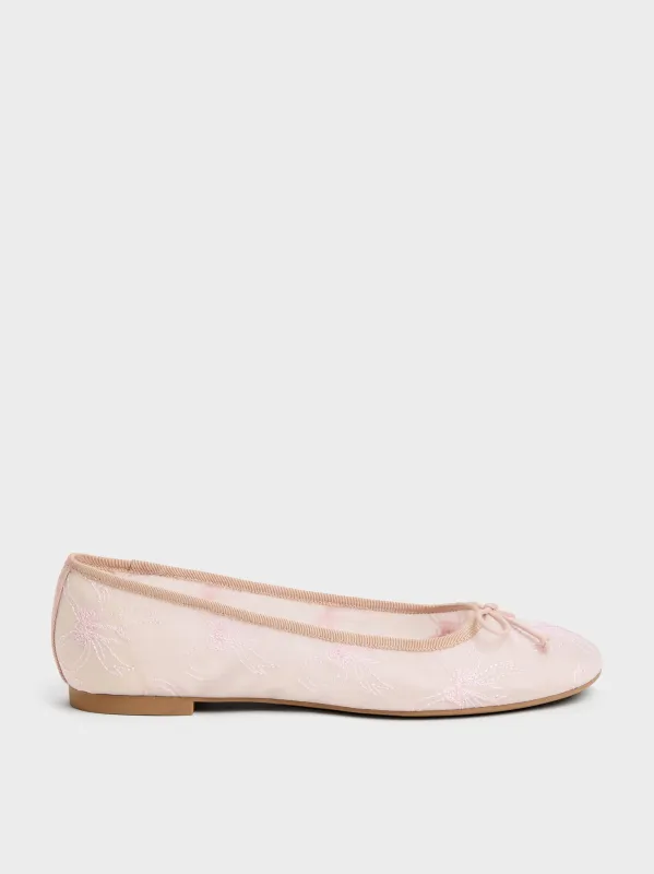 Charles & Keith - Embroidered-Mesh Bow Ballet Flats sold by Charles & Keith