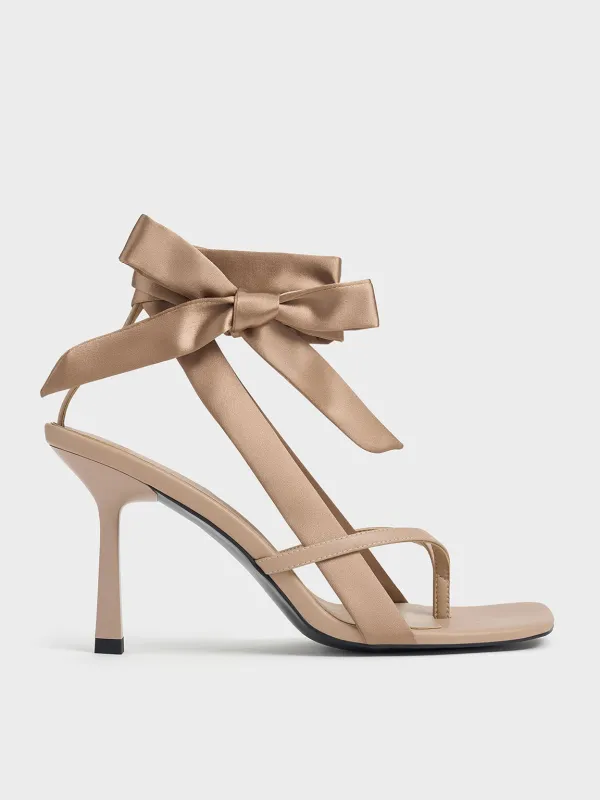 Charles & Keith - Recycled Polyester Tie-Around Heeled Thong Sandals sold by Charles & Keith
