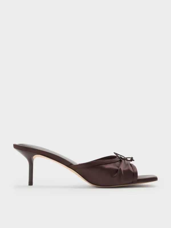 Charles & Keith - Sadira Satin Ruched Bow Heeled Mules sold by Charles & Keith