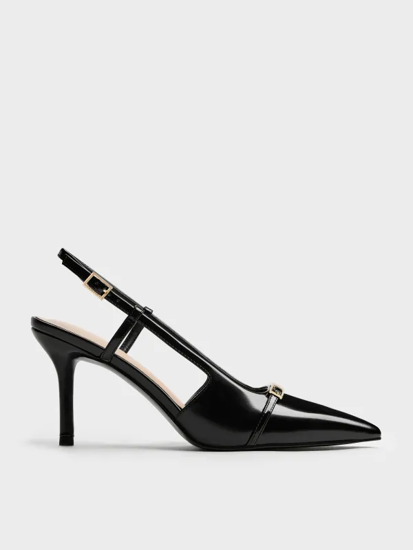 Charles & Keith - Metallic-Bar Pointed Slingback Pumps sold by Charles & Keith