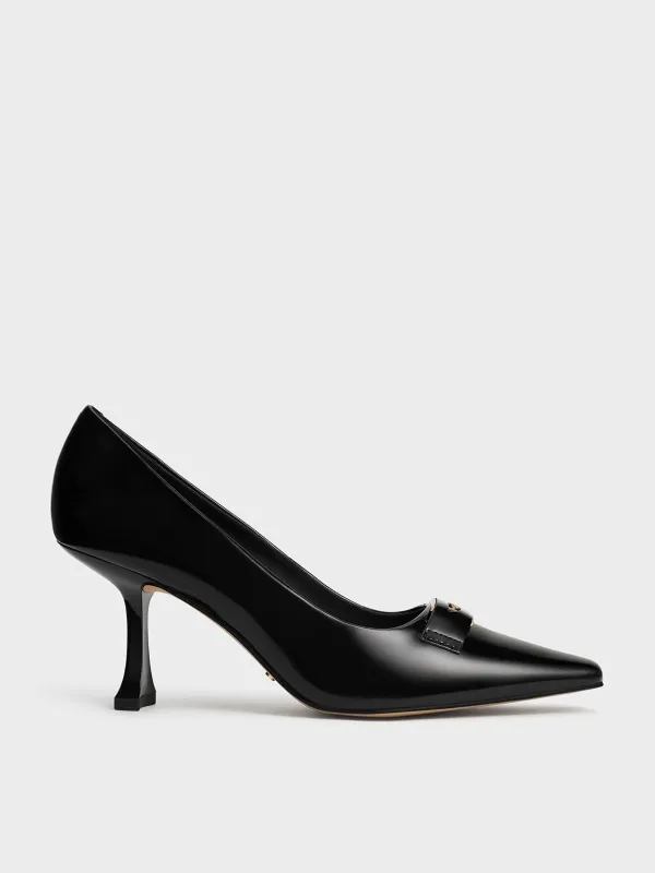 Charles & Keith - Leather Sculptural-Heel Square-Toe Pumps sold by Charles & Keith