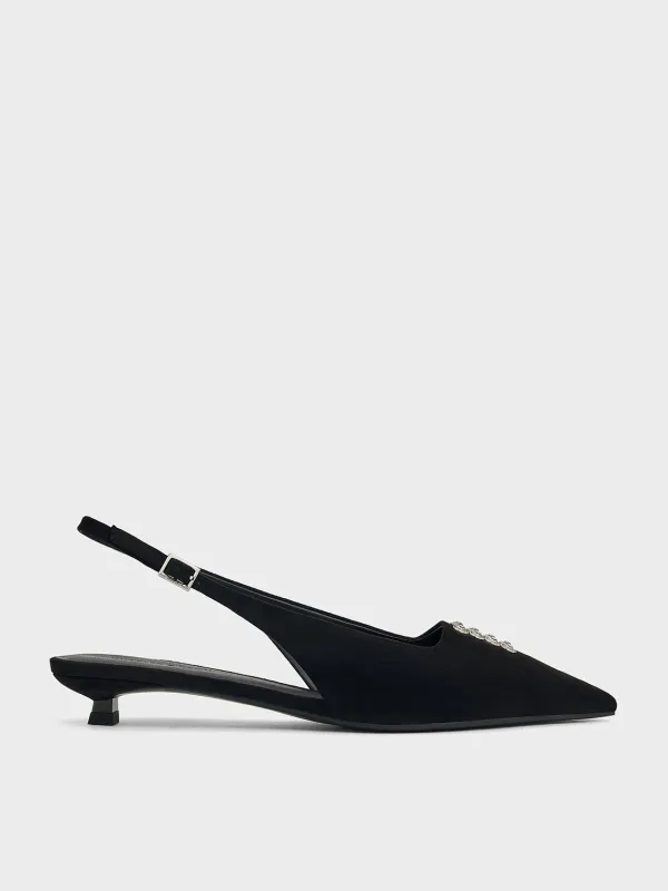 Charles & Keith - Faux Suede Crystal-Embellished Slingback Pumps sold by Charles & Keith