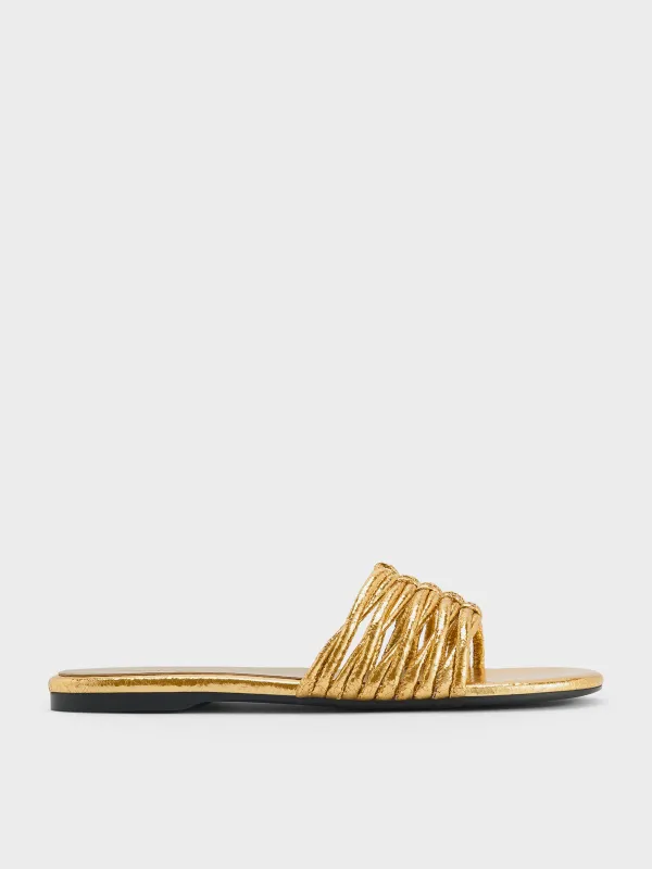 Charles & Keith - Metallic Crinkle-Effect Woven Slide Sandals sold by Charles & Keith