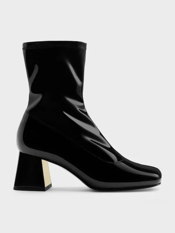 Charles & Keith - Jully Patent Metallic Trapeze Heel Ankle Boots sold by Charles & Keith