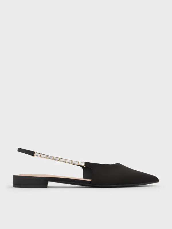Charles & Keith - Satin Crystal-Embellished Strap Slingback Flats sold by Charles & Keith