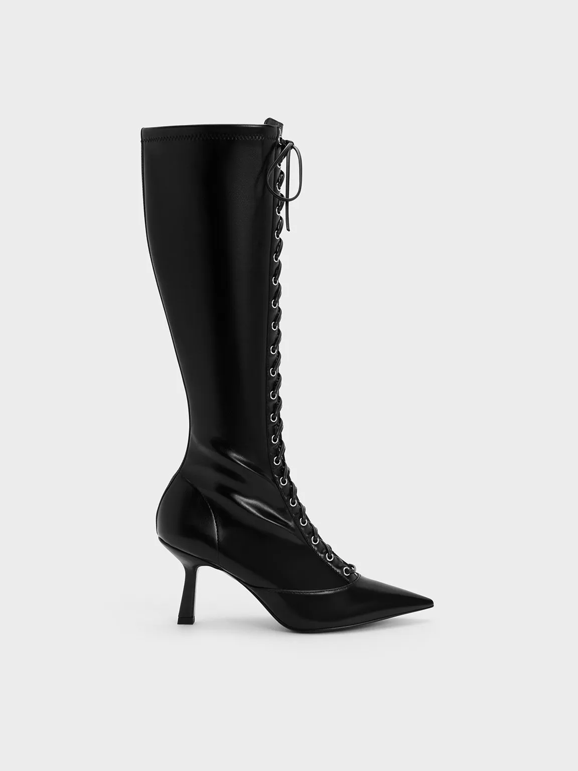 Charles & Keith - Lace-Up Pointed-Toe Knee-High Boots sold by Charles & Keith