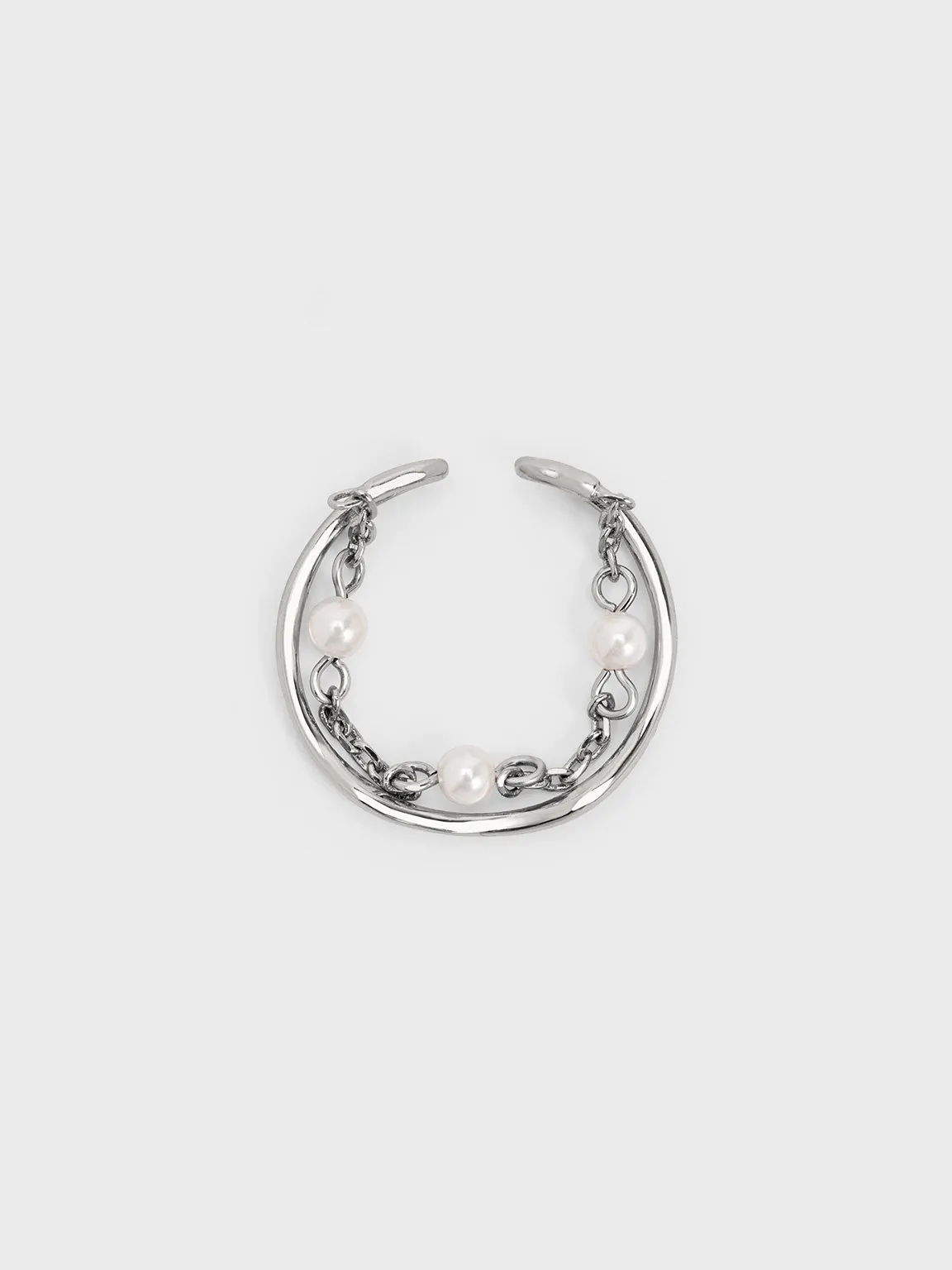Charles & Keith - Corrine Pearl Chain-Link Double Ring sold by Charles & Keith