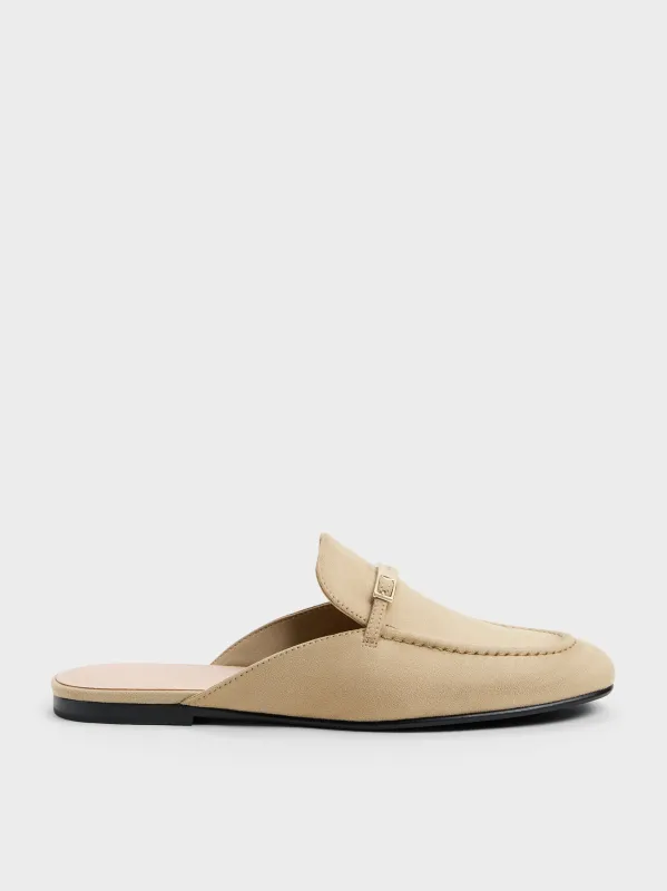 Charles & Keith - Faux Suede Metallic-Bar Loafer Mules sold by Charles & Keith