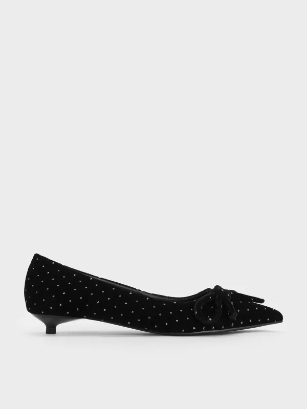 Charles & Keith - Velvet Dotted Bow Pointed-Toe Kitten-Heel Pumps sold by Charles & Keith