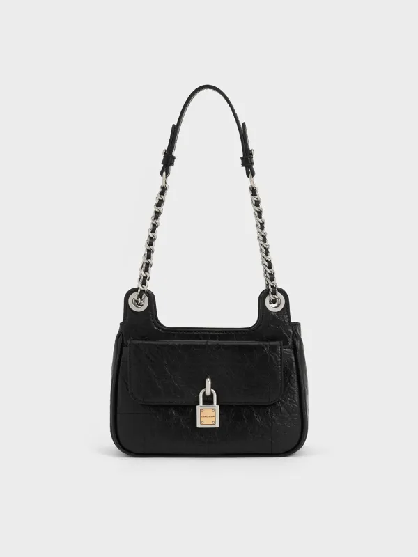 Charles & Keith - Suki Crinkle-Effect Padlock Shoulder Bag made by Charles & Keith