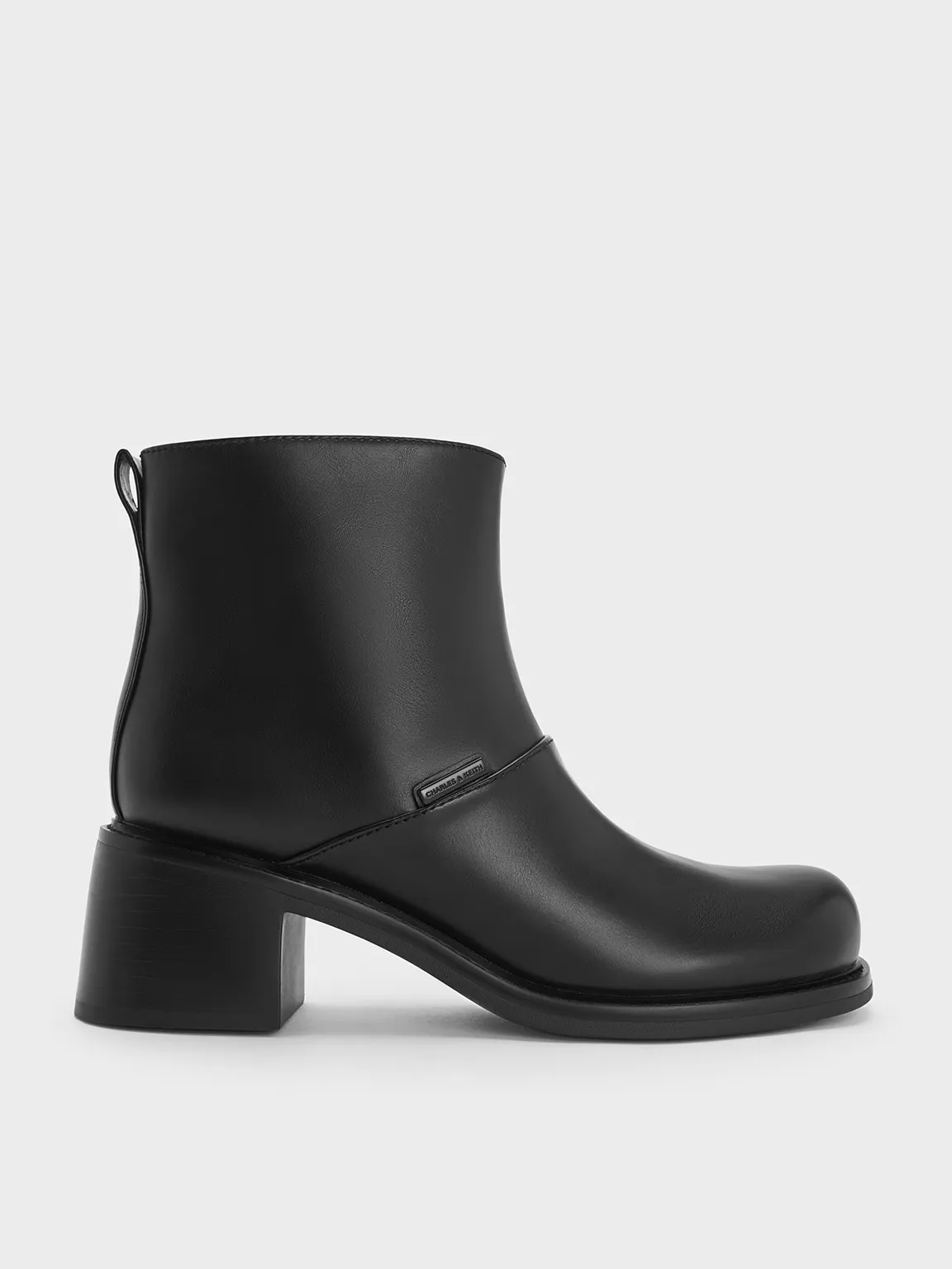 Charles & Keith - Stitch-Trim Block-Heel Ankle Boots sold by Charles & Keith