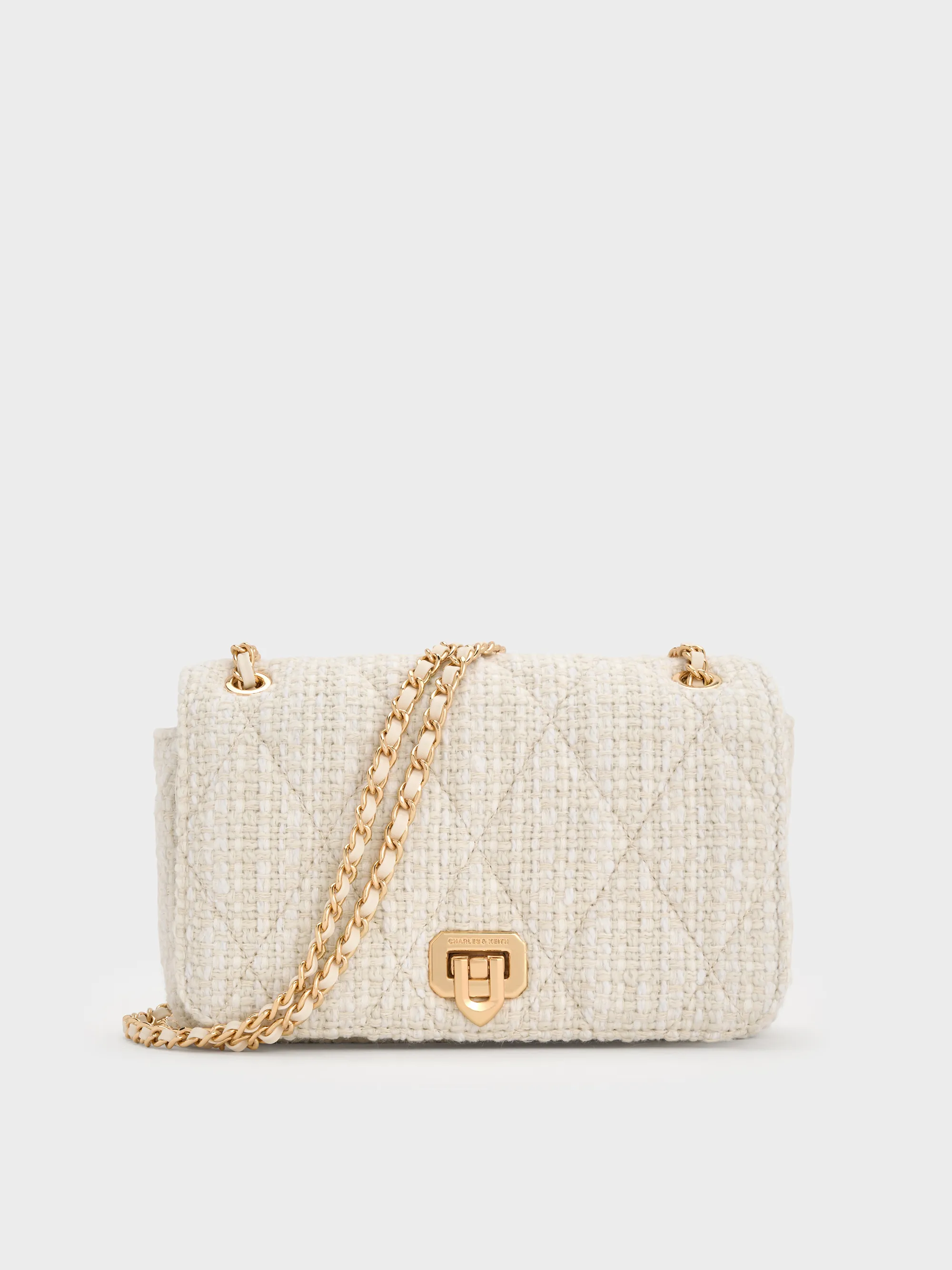Charles & Keith - Arwen Tweed Diamond-Quilt Braided-Strap Shoulder Bag sold by Charles & Keith