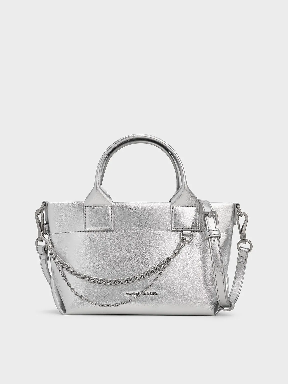Charles & Keith - Atwood Crinkle-Effect Chain-Embellished Tote Bag sold by Charles & Keith