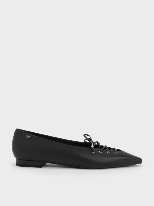 Charles & Keith - Jianna Leather Lace-Tie Flats made by Charles & Keith