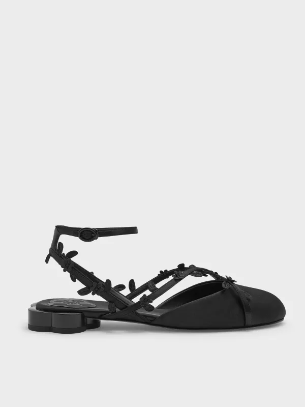 Charles & Keith - Floral-Vine Ankle-Strap Flats made by Charles & Keith