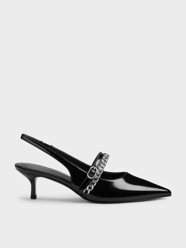 Charles & Keith - Georgie Chain Slingback Kitten Heels sold by Charles & Keith