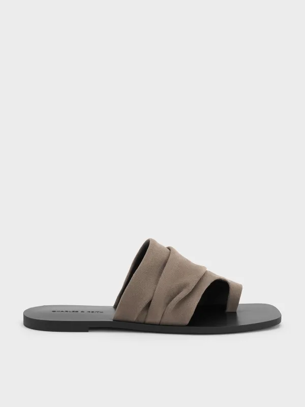 Charles & Keith - Faux Suede Ruched Toe-Ring Sandals made by Charles & Keith