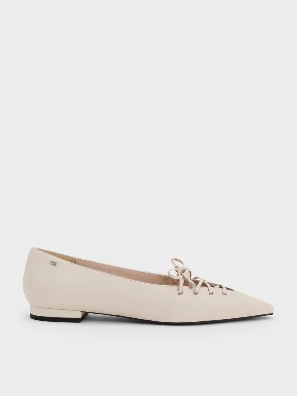 Charles & Keith - Jianna Leather Lace-Tie Flats made by Charles & Keith