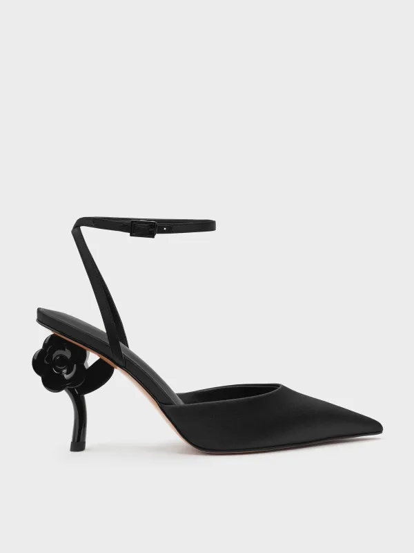 Charles & Keith - Pointed Flower-Heel Ankle-Strap Pumps made by Charles & Keith