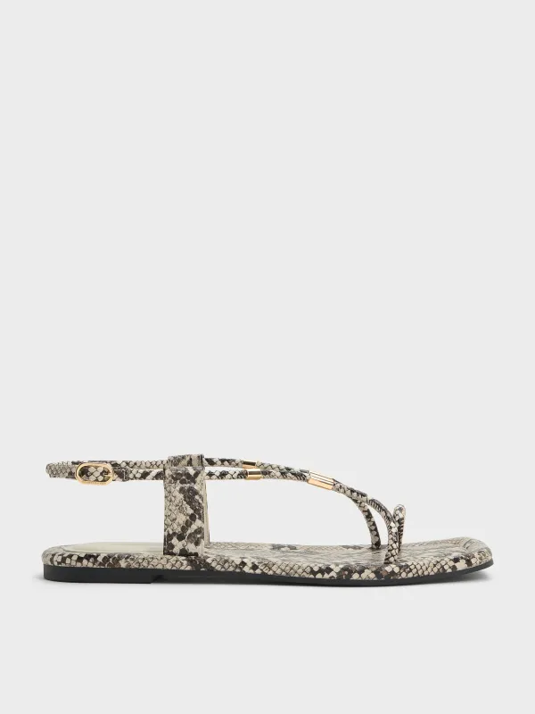 Charles & Keith - Snake-Print Metallic-Accent Toe-Ring Sandals sold by Charles & Keith