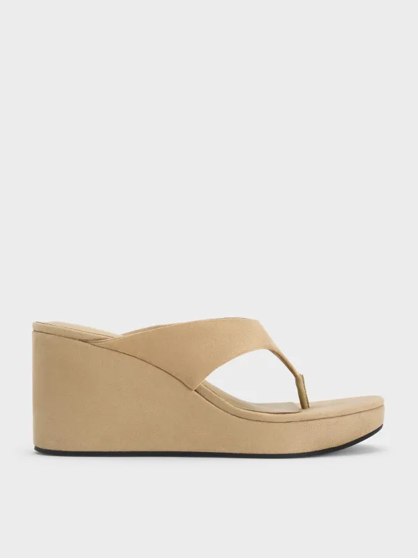 Charles & Keith - Faux Suede Thong Platform Wedges sold by Charles & Keith