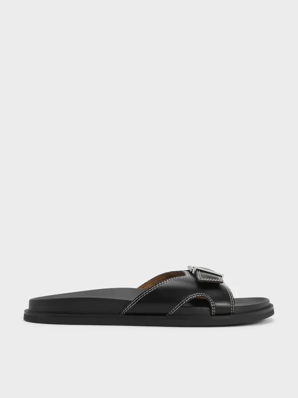 Charles & Keith - Stitch-Trim Buckled Slides sold by Charles & Keith