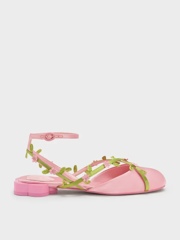 Charles & Keith - Floral-Vine Ankle-Strap Flats made by Charles & Keith