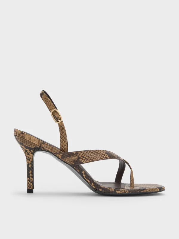 Charles & Keith - Snake-Print Stiletto Slingback Thong Sandals sold by Charles & Keith