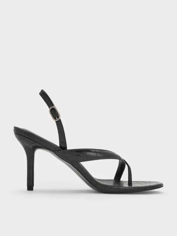 Charles & Keith - Croc-Effect Stiletto Slingback Thong Sandals sold by Charles & Keith