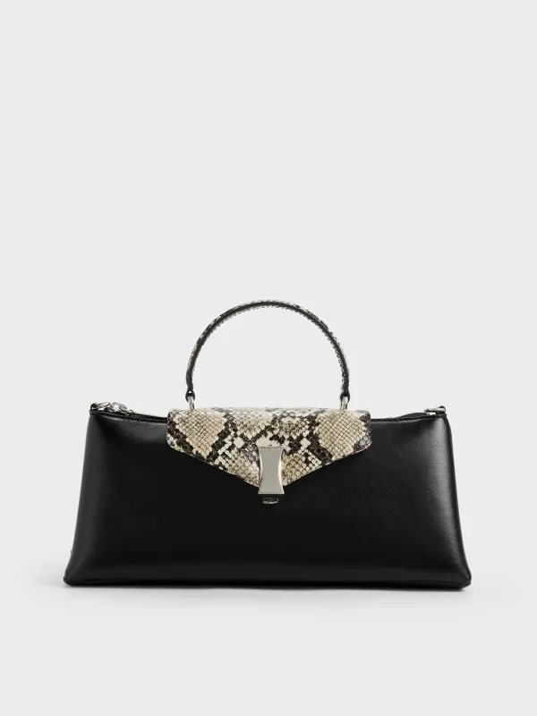 Charles & Keith - Lilibet Snake-Print Elongated Top Handle Bag made by Charles & Keith