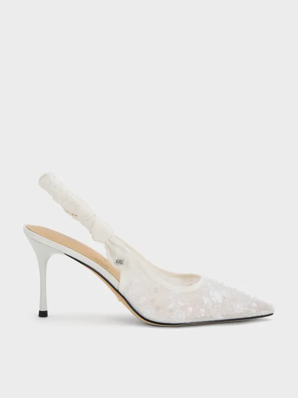 Charles & Keith - Tayari Embroidered-Mesh Slingback Pumps made by Charles & Keith