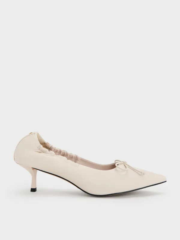 Charles & Keith - Leather Ruched Pointed Kitten Heels made by Charles & Keith