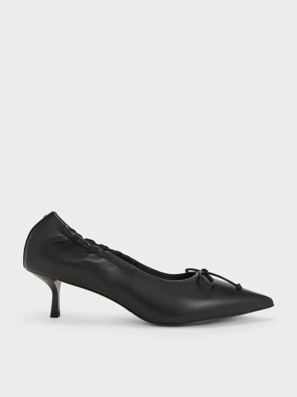 Charles & Keith - Leather Ruched Pointed Kitten Heels made by Charles & Keith