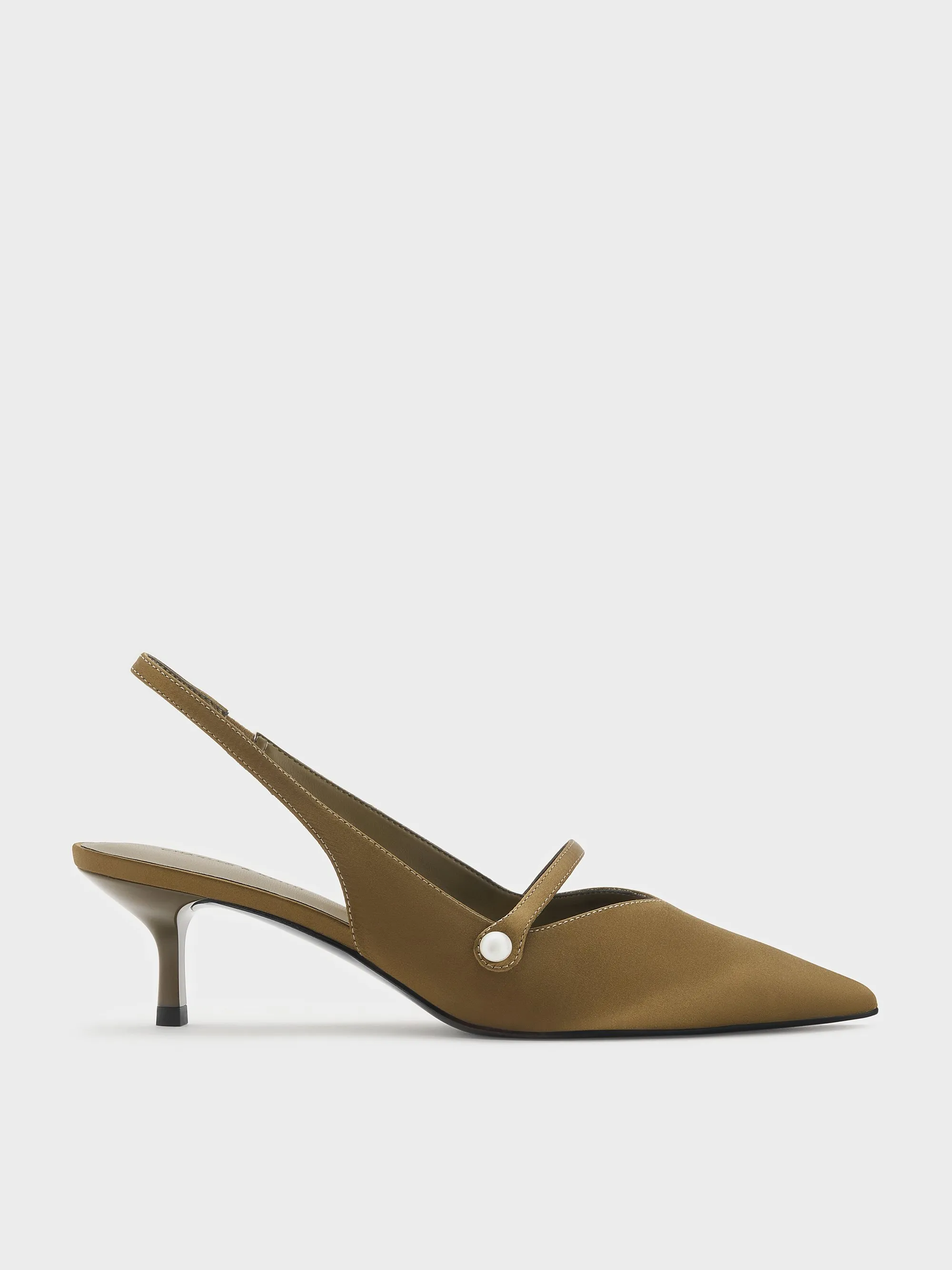 Charles & Keith - Helena Satin Pearl Slingback Kitten Heels sold by Charles & Keith