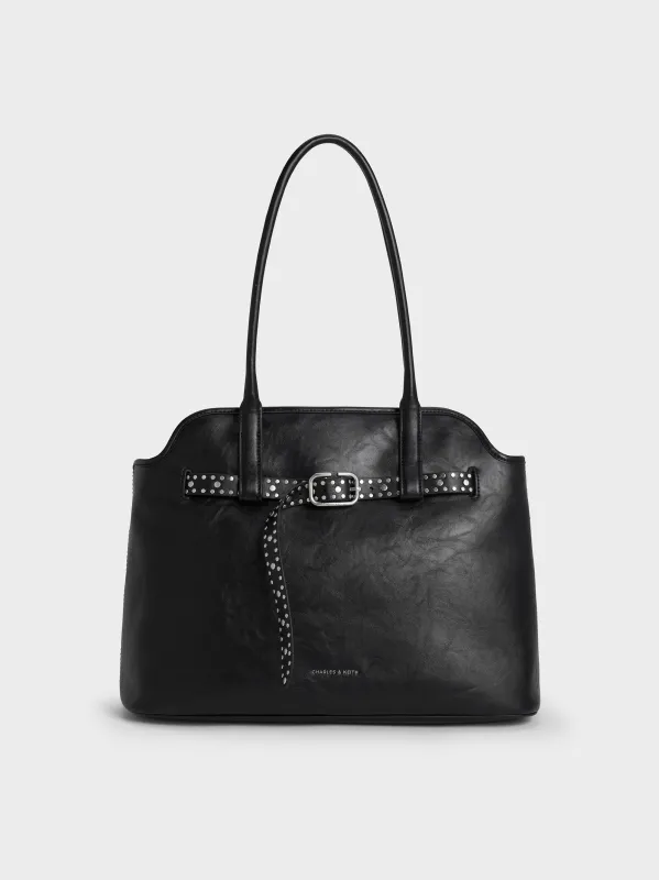 Charles & Keith - Victoria Studded Belted Trapeze Tote Bag made by Charles & Keith