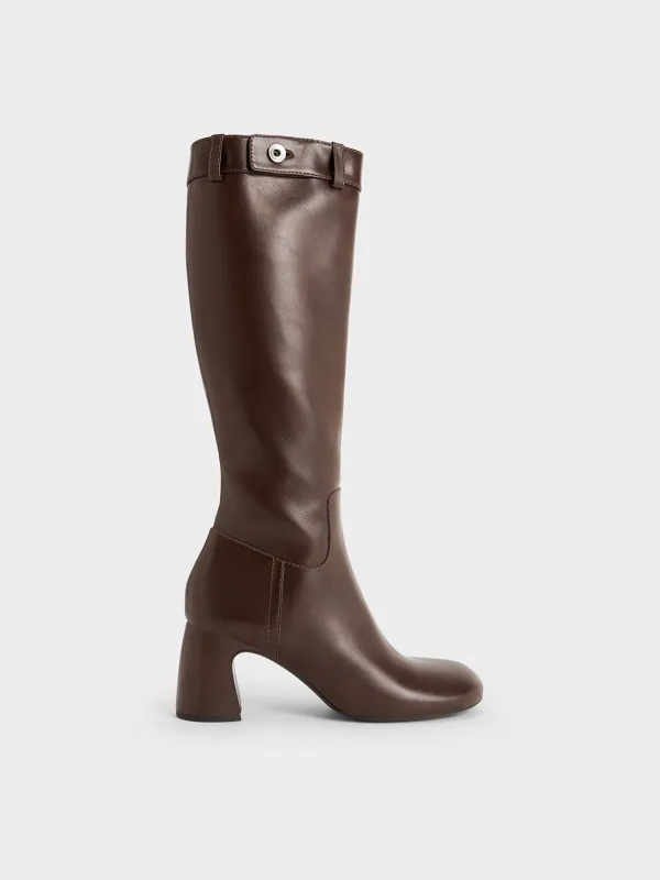 Charles & Keith - Block-Heel Knee-High Biker Boots made by Charles & Keith