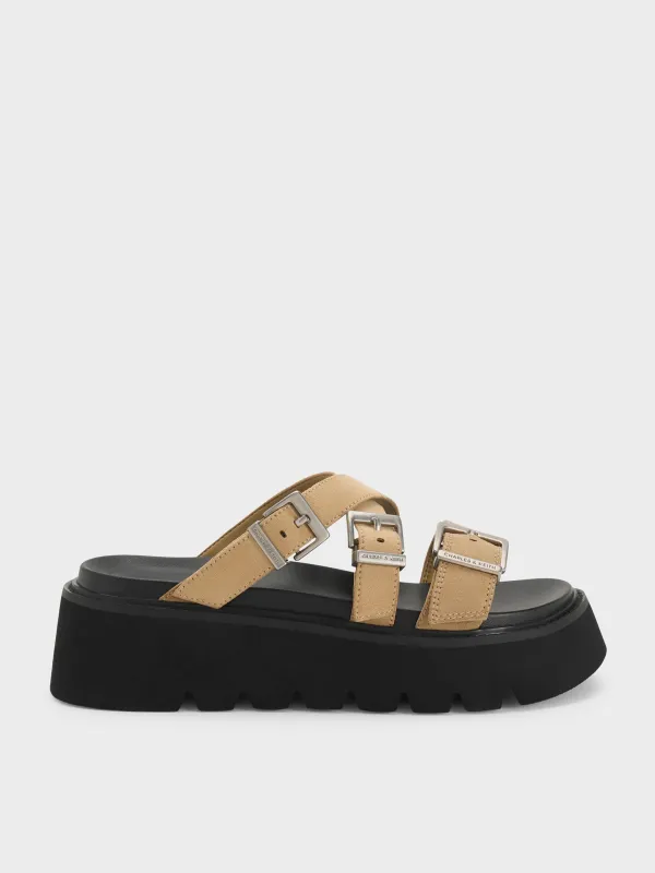 Charles & Keith - Laine Faux Suede Buckled Flatform Sandals made by Charles & Keith