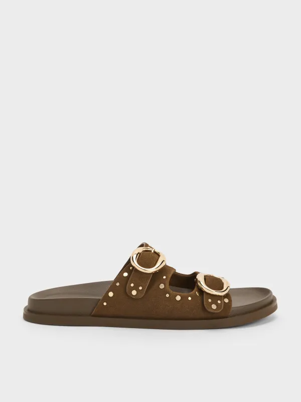 Charles & Keith - Studded Buckled Double-Strap Slides made by Charles & Keith