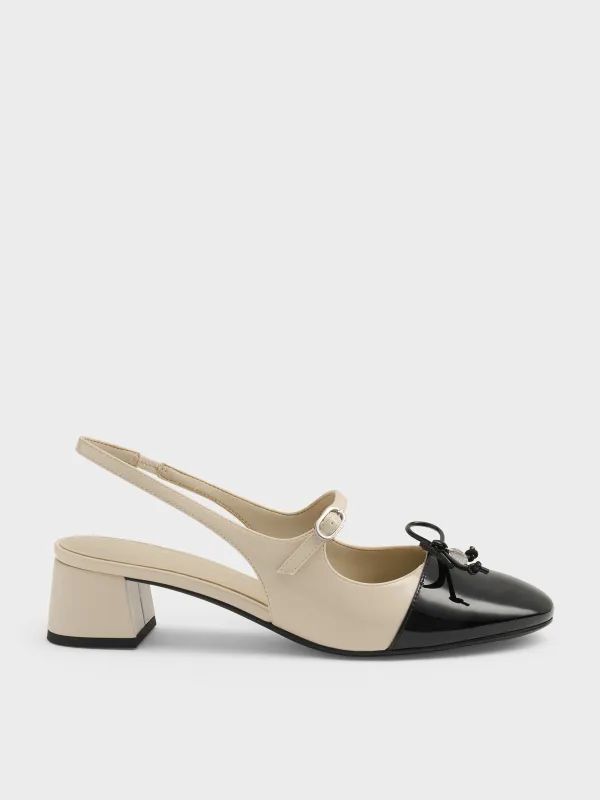 Charles & Keith - Two-Tone Patent Bow Slingback Pumps made by Charles & Keith