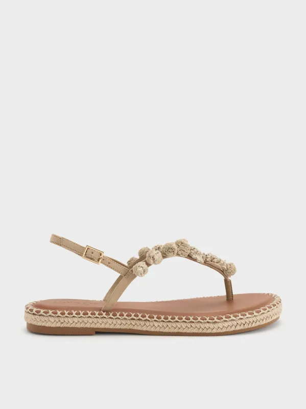 Charles & Keith - Faux Suede Flower Espadrille Thong Sandals made by Charles & Keith