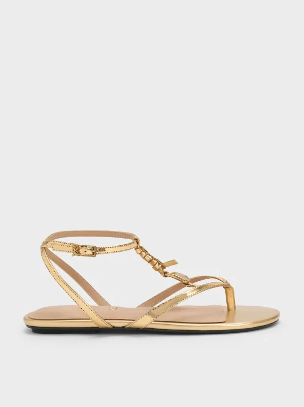 Charles & Keith - Adema Metallic Leather Strappy Thong Sandals made by Charles & Keith