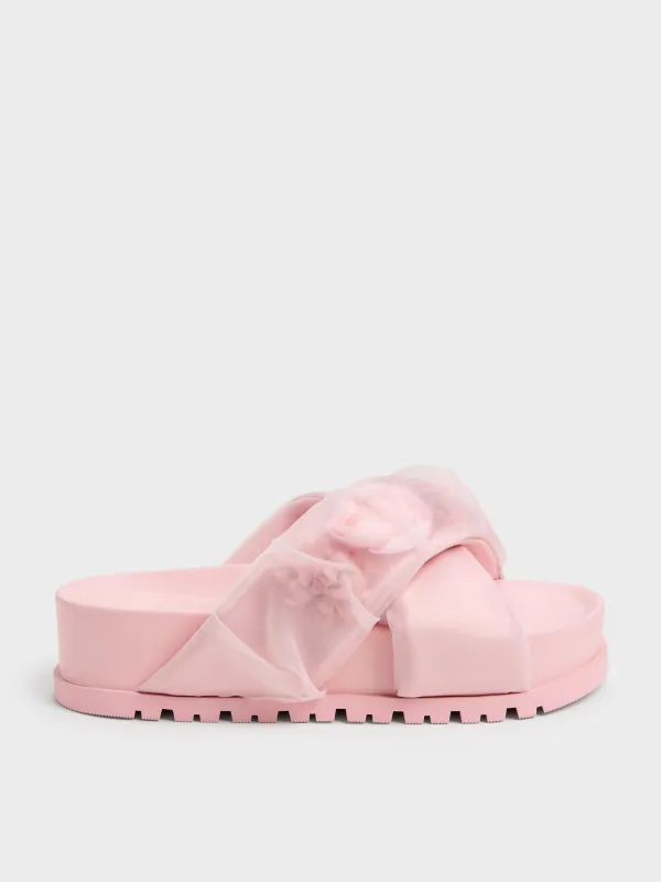 Charles & Keith - Satin Flower-Applique Crossover Sandals made by Charles & Keith