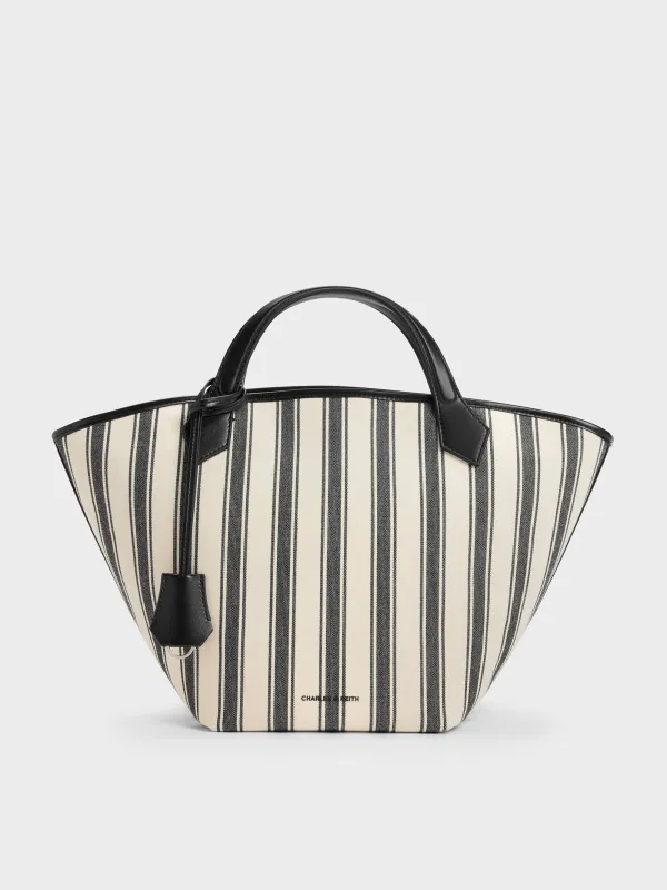 Charles & Keith - Large Ivanna Canvas Striped Tote Bag made by Charles & Keith