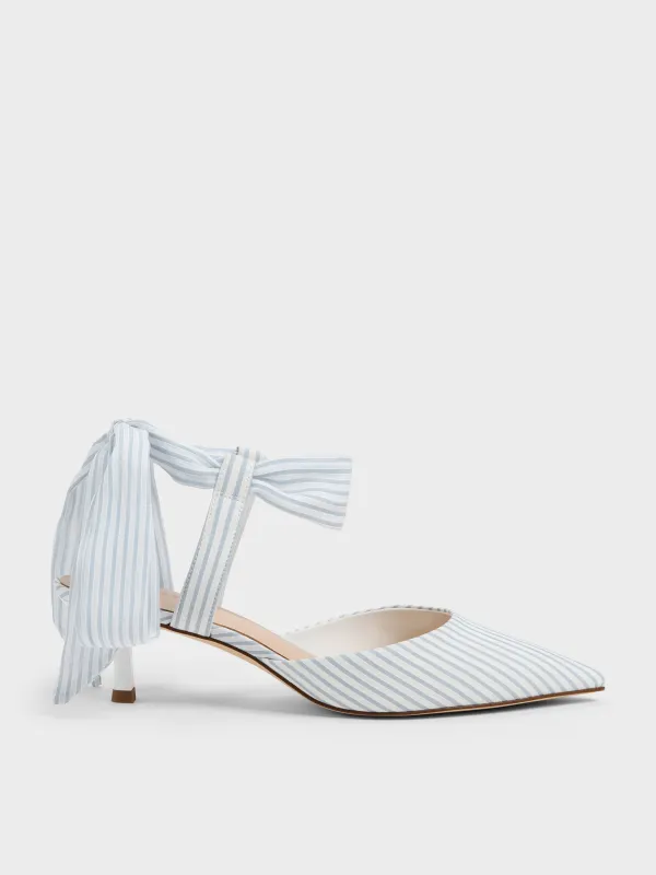 Charles & Keith - Striped Tie-Around Pointed Kitten Heels made by Charles & Keith