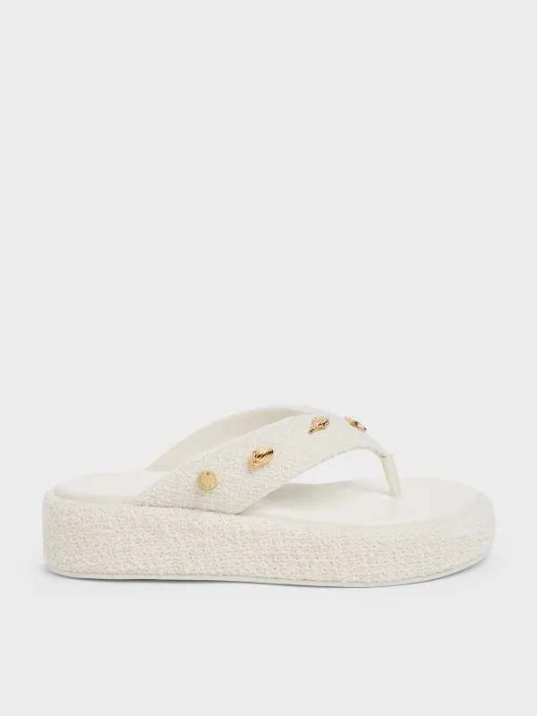 Charles & Keith - Tweed Beach Flatform Thong Sandals made by Charles & Keith