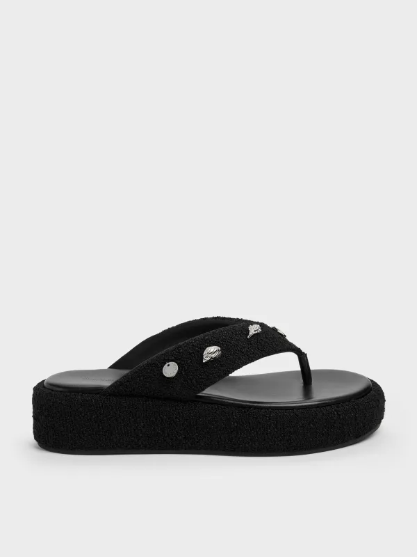 Charles & Keith - Tweed Beach Flatform Thong Sandals made by Charles & Keith