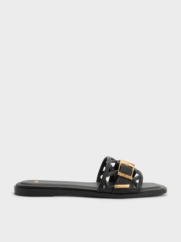 CHARLES & KEITH - Whitney Leather Cut-Out Slide Sandals made by Charles & Keith