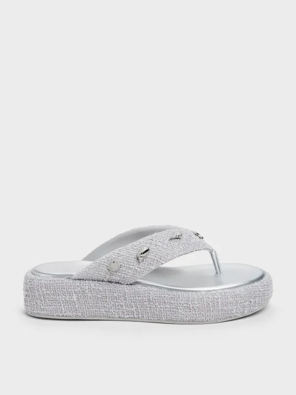 Charles & Keith - Tweed Beach Flatform Thong Sandals made by Charles & Keith
