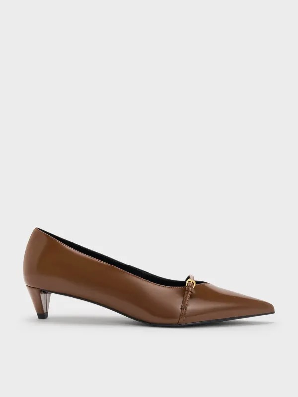 Charles & Keith - Buckled Pointed-Toe Kitten-Heel Pumps made by Charles & Keith