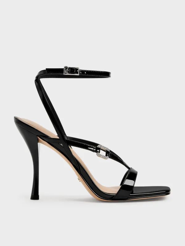 Charles & Keith - Patent Leather Crystal-Buckle Ankle-Strap Heels made by Charles & Keith